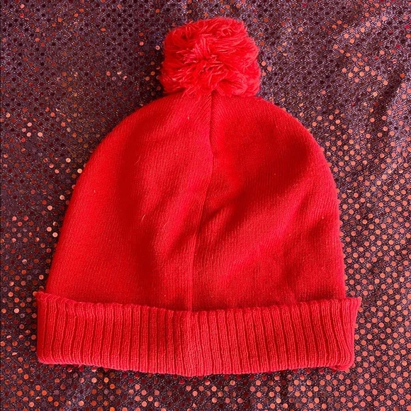 Red Beanie with Snoopy Embroidery Pom Pom - Picture 2 of 5